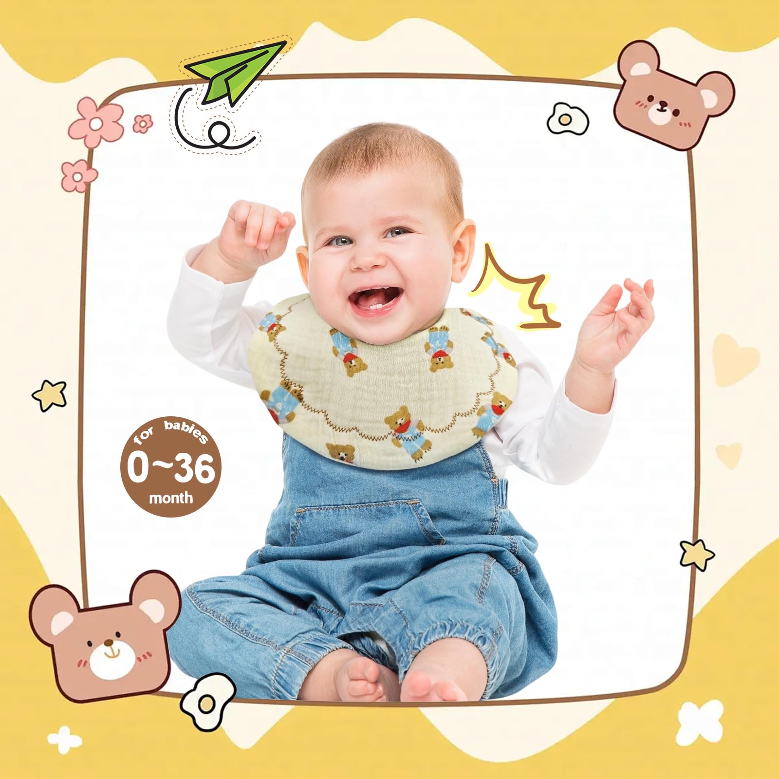DOSMINE bibs muslin 8-pack round shape provides full coverage during feeding