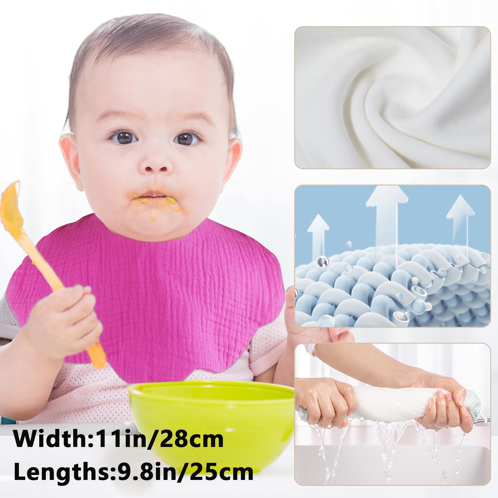 DOSMINE bibs with adjustable snap closure for growing babies and teething.