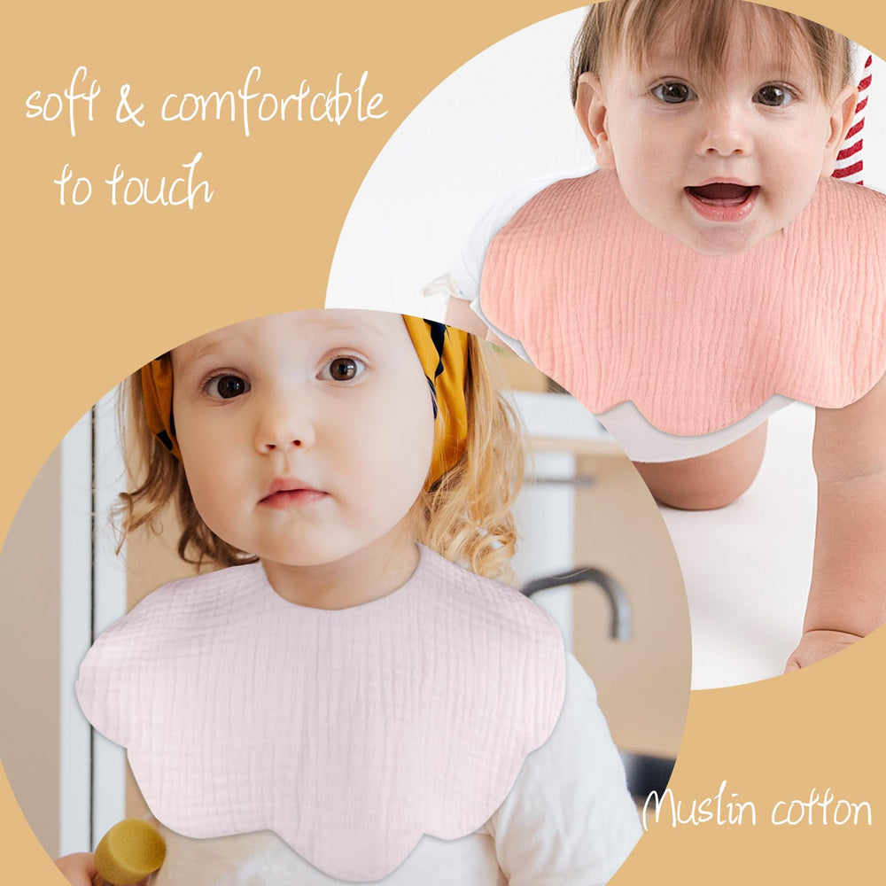 DOSMINE Baby Bibs feature a soft muslin texture gentle on delicate skin.