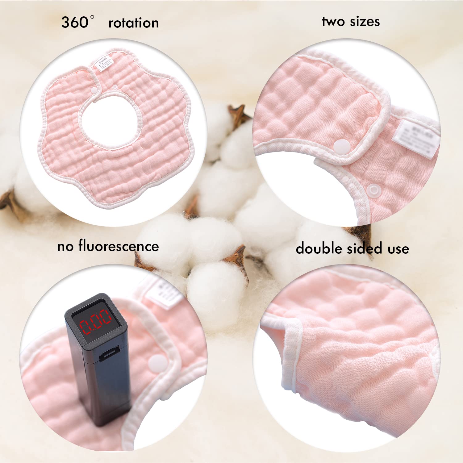 DOSMINE muslin baby bib absorbing closeup emphasizes gentle skin-friendly fabric