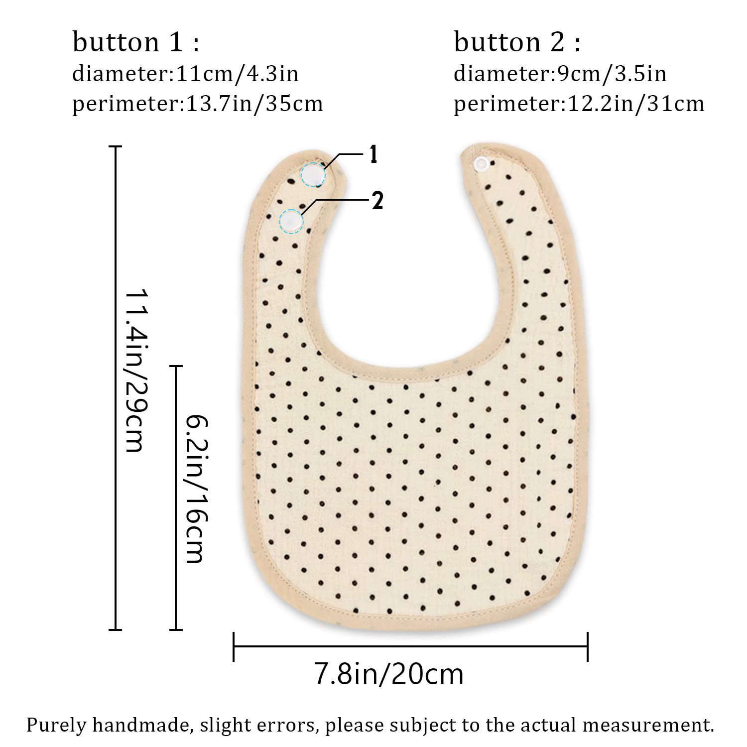 DOSMINE bibs feature adjustable snaps for versatile neck sizes