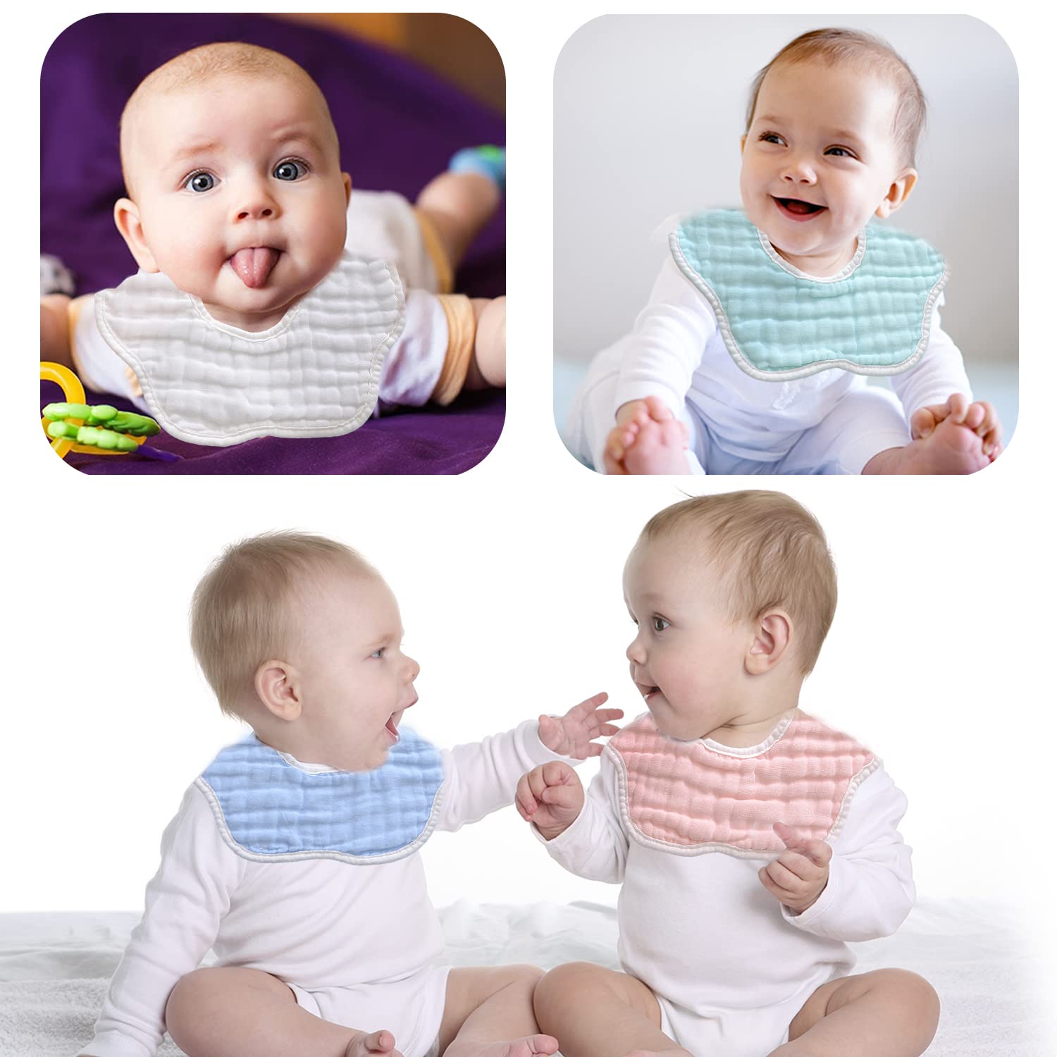 DOSMINE muslin baby bib gift-set image conveys six-pack versatility for new parents