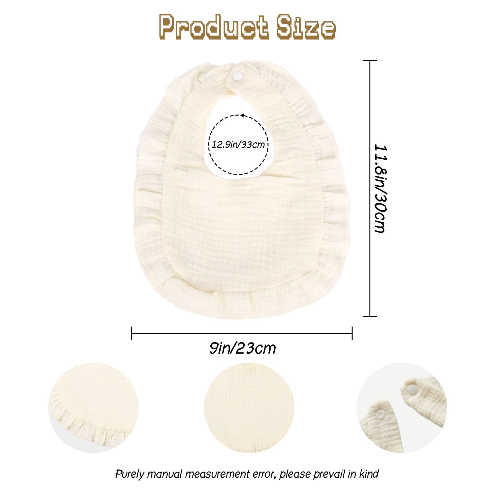 DOSMINE muslin baby bib with snap closure demonstrates quick on/off fit.
