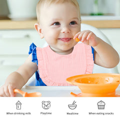 DOSMINE muslin baby bib travel-roll storage shows compact packing for on-the-go outings.