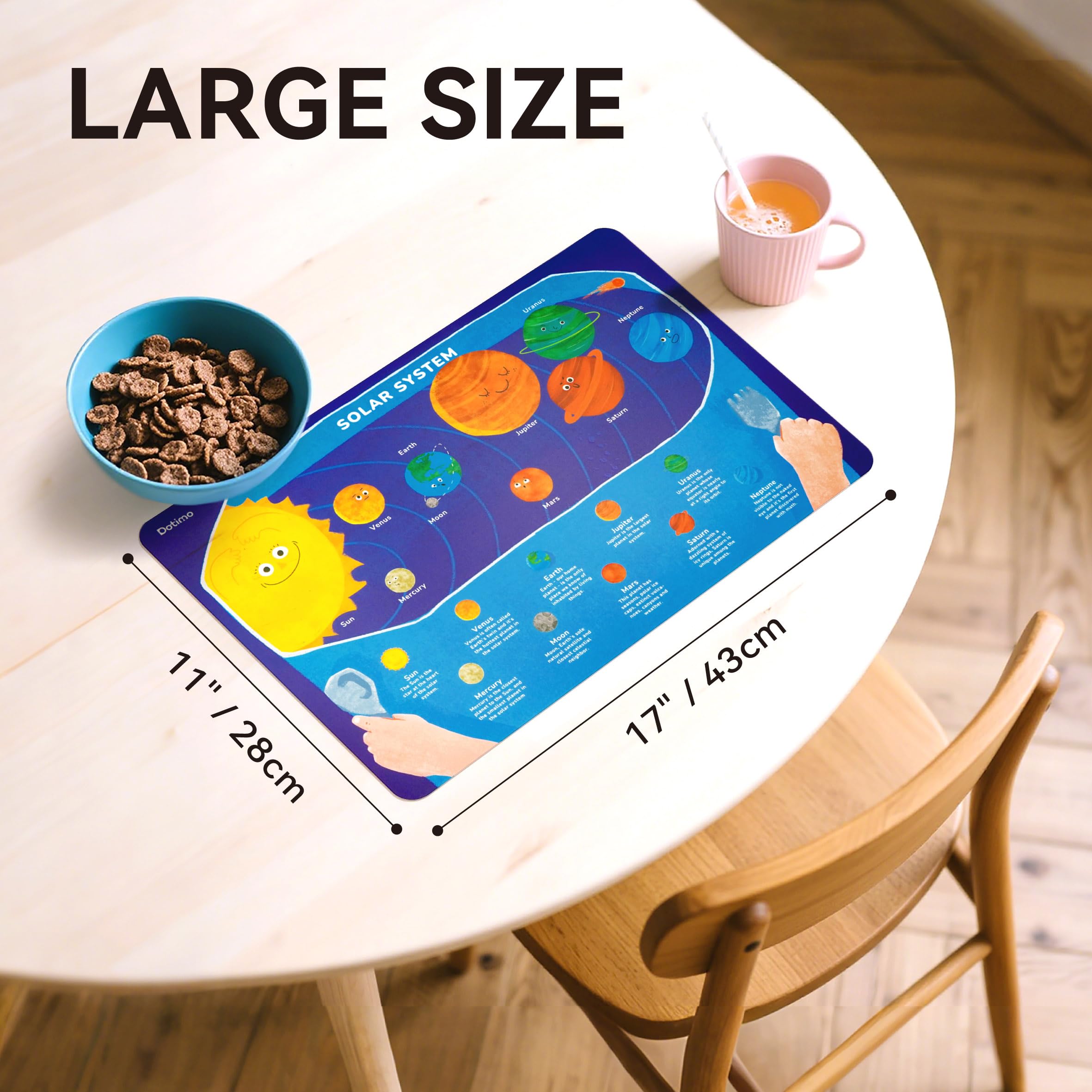Dotimo Kids placemats featuring planets design spark curiosity about space during meals.