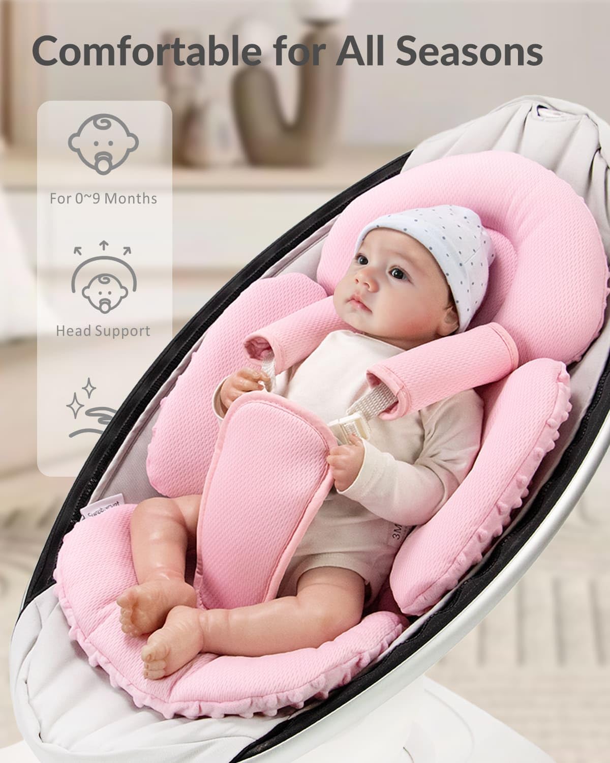 Dots Pink infant insert body support cushions the infant's torso for comfort