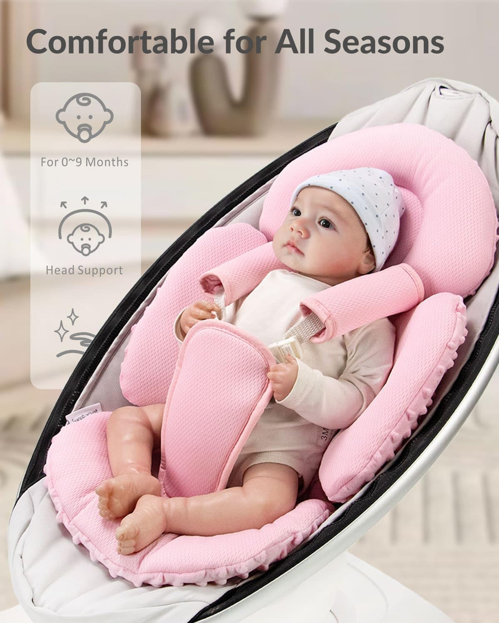 Dots Pink infant insert body support cushions the infant's torso for comfort
