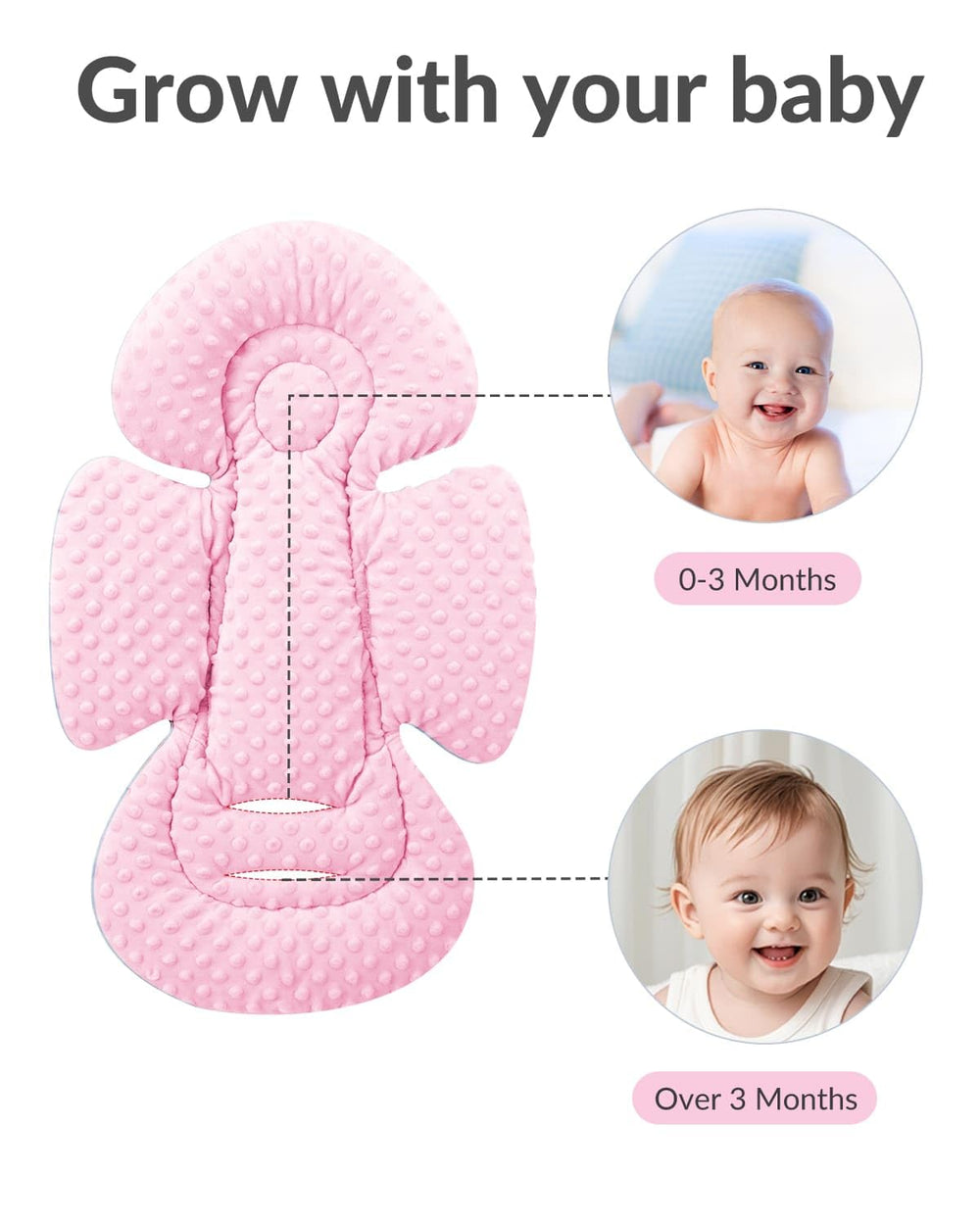 Dots Pink machine-washable insert is easy to clean after outings
