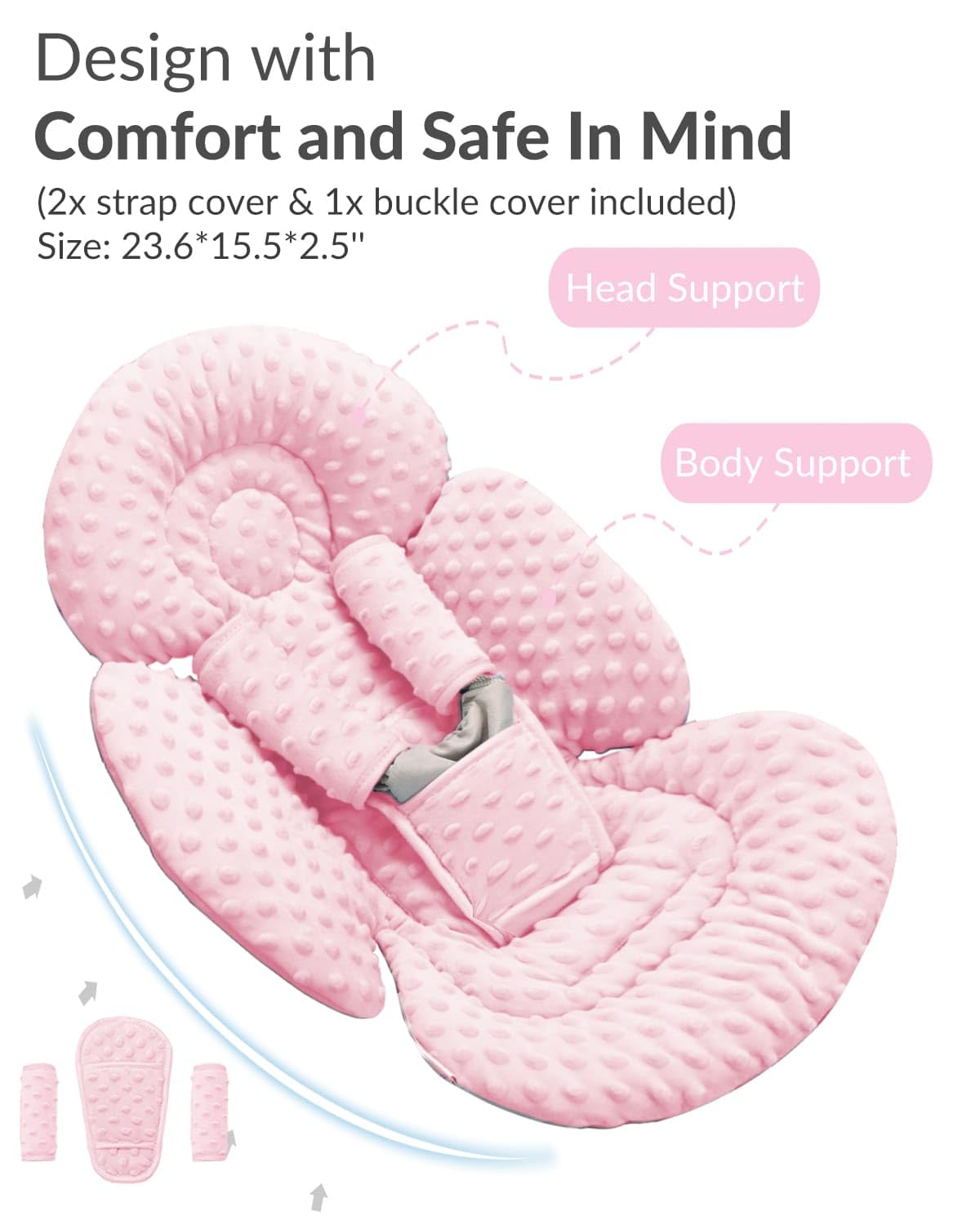 Dots Pink harness cushion reduces pressure and chafing from the safety harness