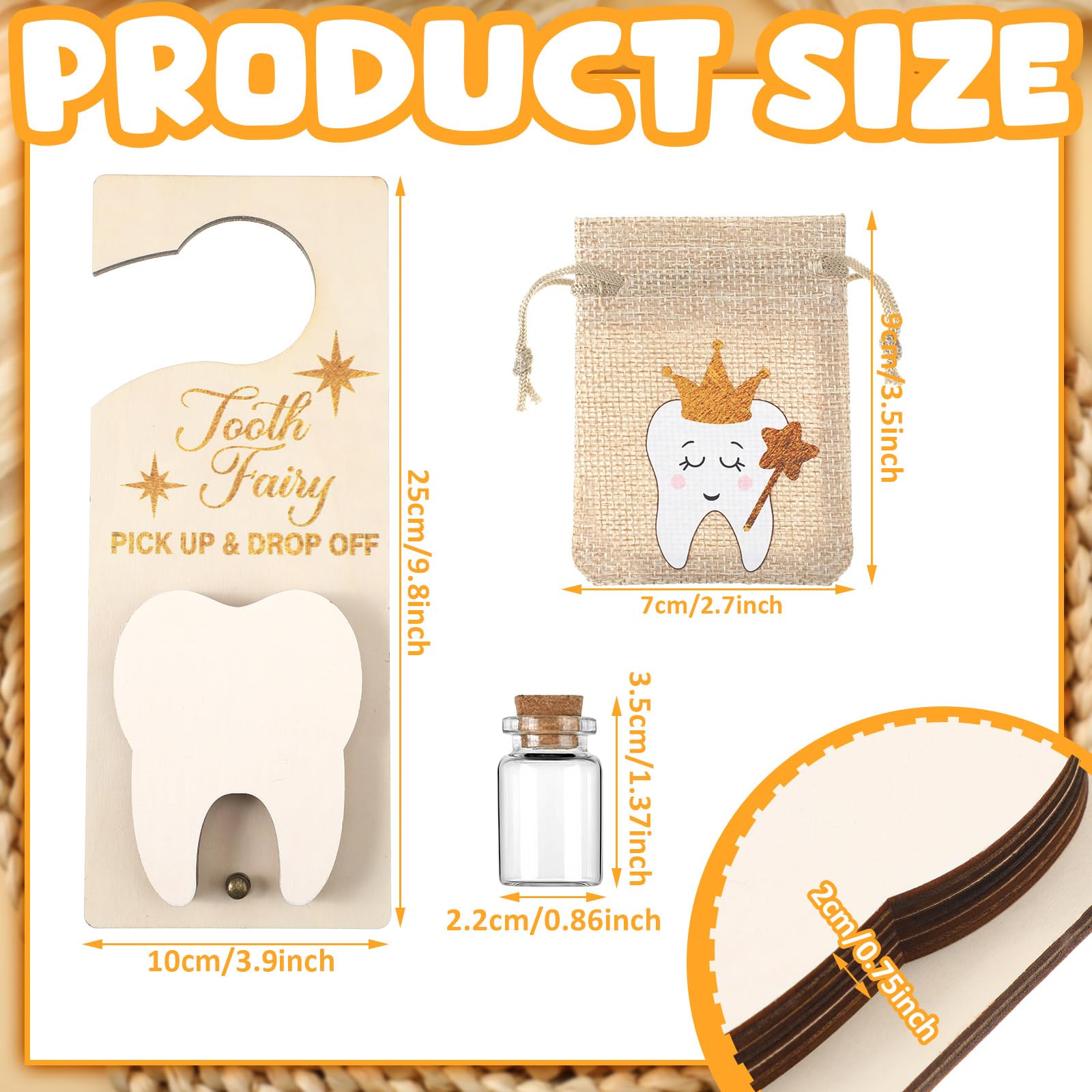 DoubleFill burlap pouch for teeth adds tactile charm and secure storage.