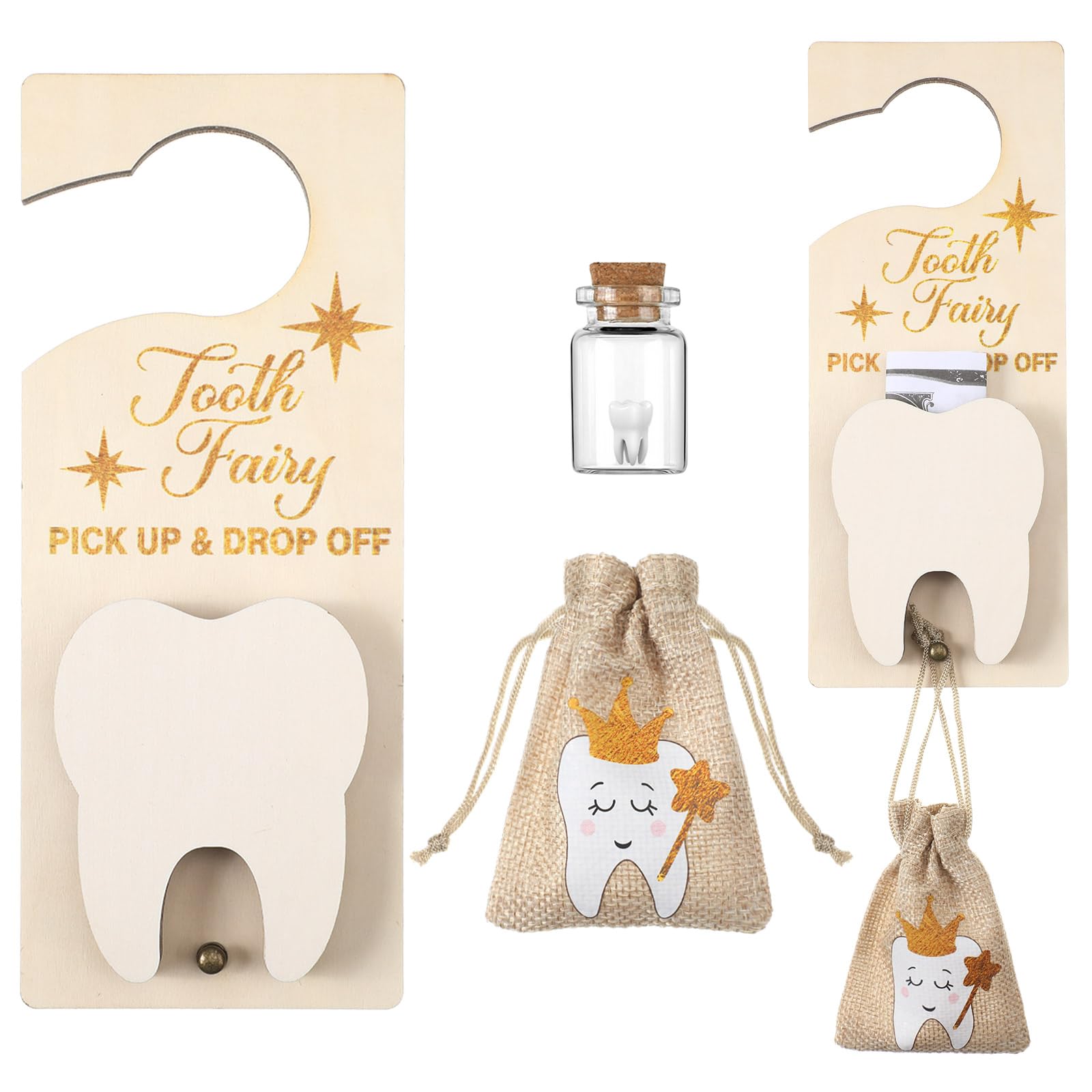 DoubleFill door hanger tooth fairy in light brown wood ideal for bedtime rituals.