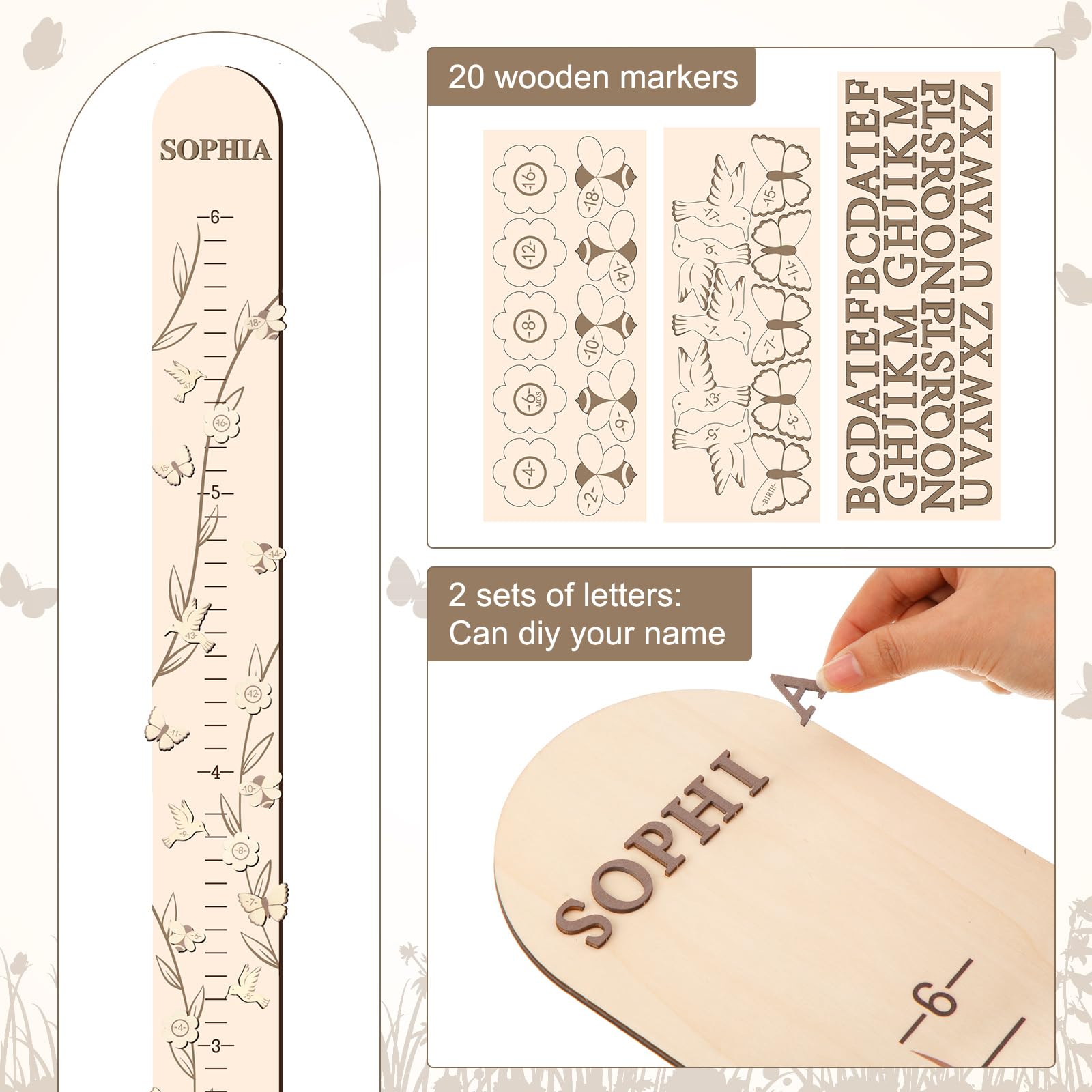 DoubleFill growth chart wooden letters for DIY name markers and memories.