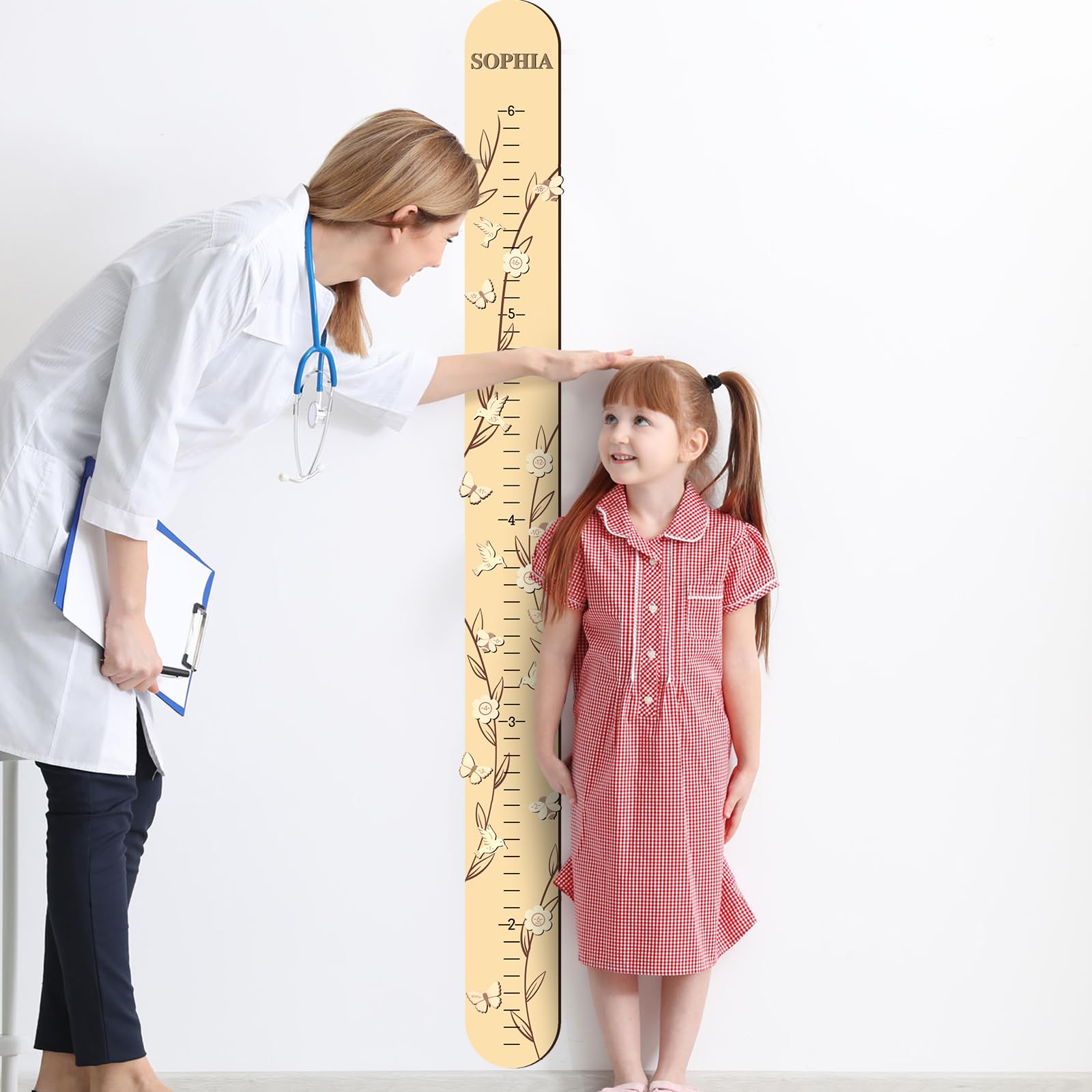 DoubleFill growth chart closeup shows natural wood texture for warm nursery decor.