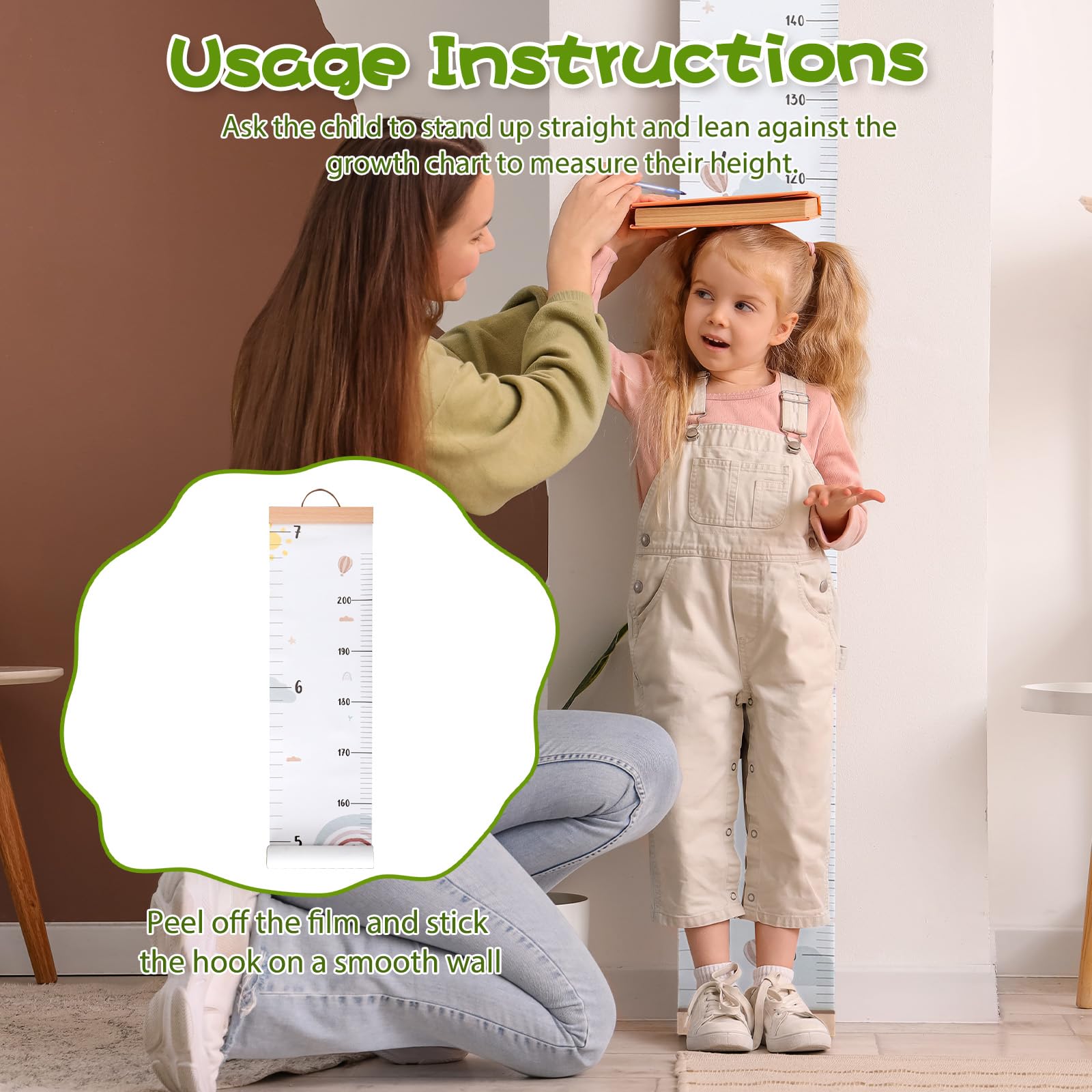 DoubleFill growth chart installs quickly with a removable wall hook.