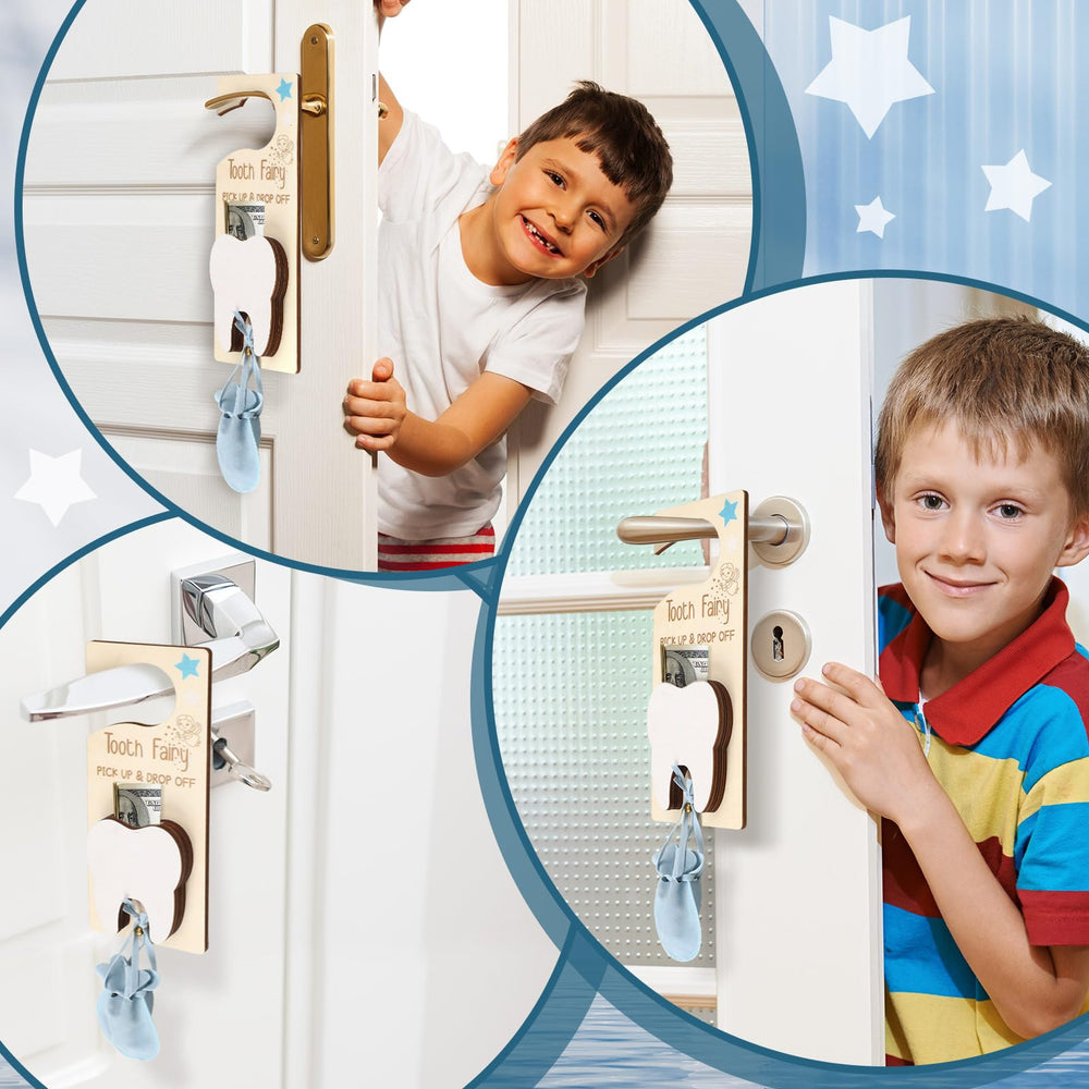 DoubleFill wooden door hanger blue with fairy motif encouraging routines