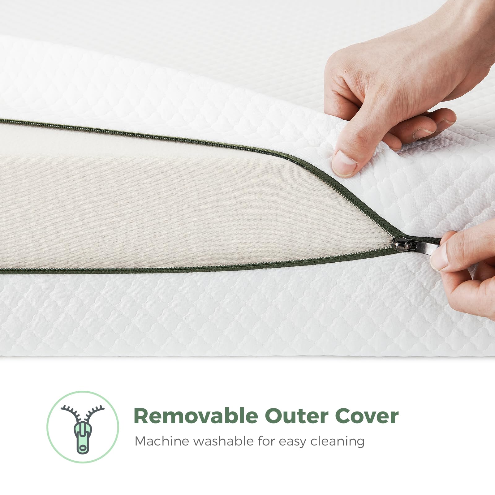 Dourxi gel memory foam layer close-up indicates cooling support.