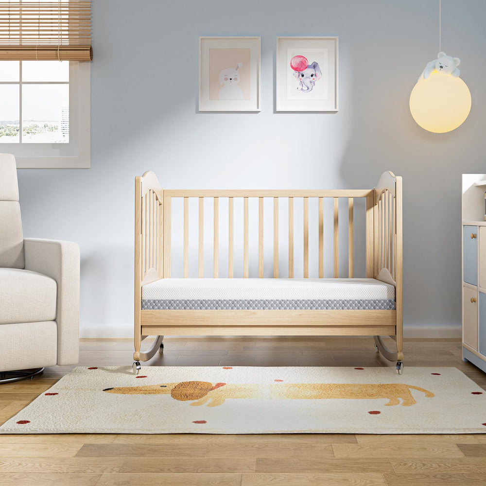 Dourxi mini crib mattress dual-sides show infant-support and toddler-comfort across stages.