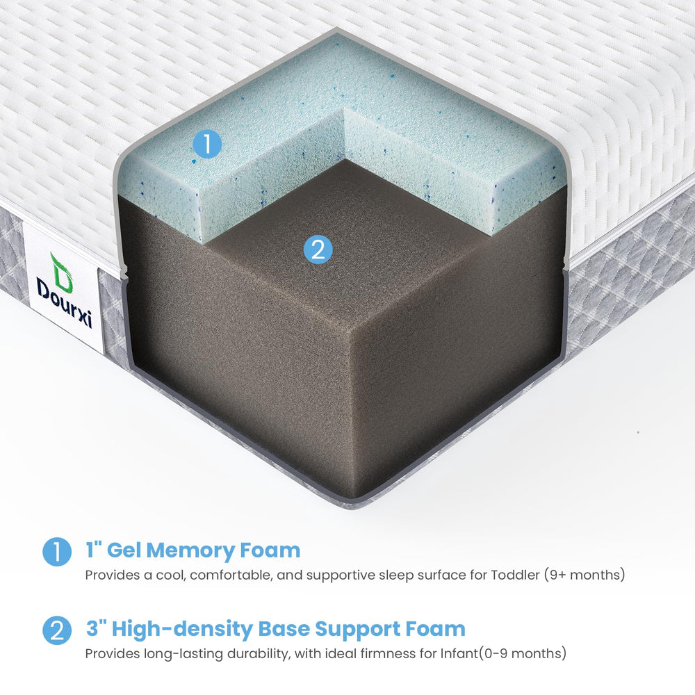 Dourxi mini crib mattress removable cover demonstrates easy machine-washable cleaning.
