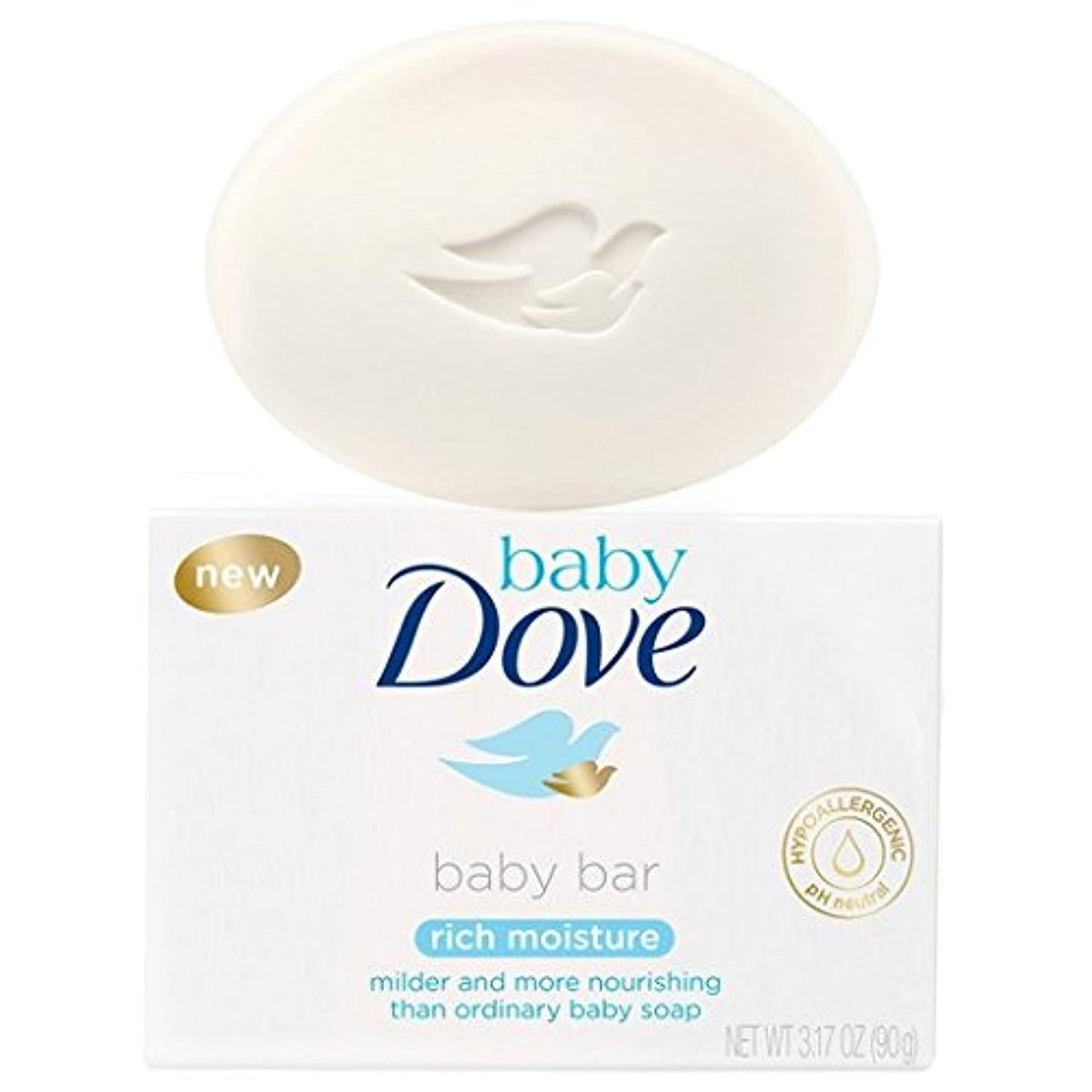 Dove Baby Bar Rich Moisture bar close-up highlights creamy lather for gentle cleansing
