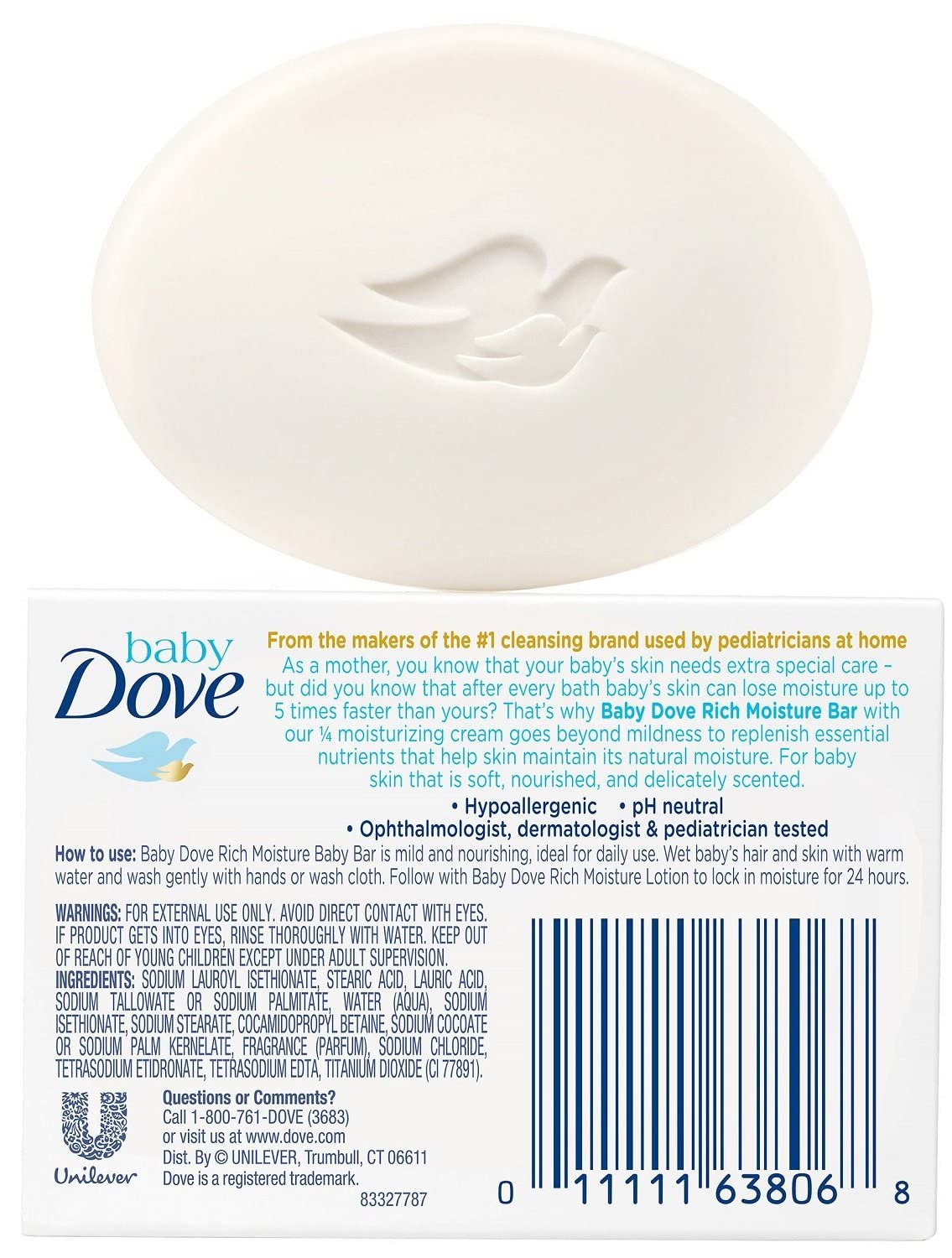 Dove Baby Bar Rich Moisture approved for everyday bath times, offering soothing hydration during routines