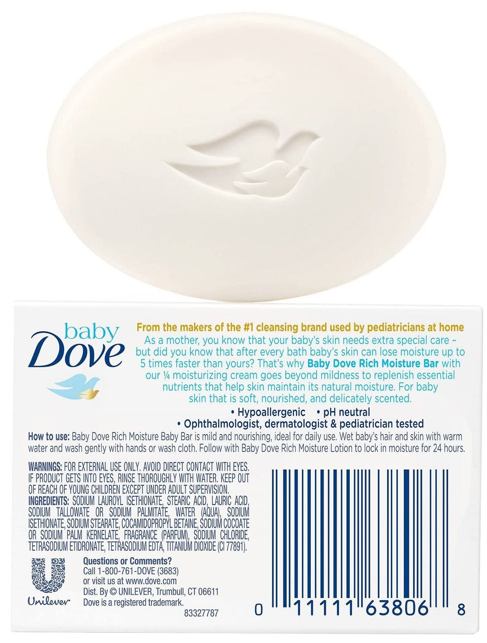 Dove Baby Bar Rich Moisture approved for everyday bath times, offering soothing hydration during routines