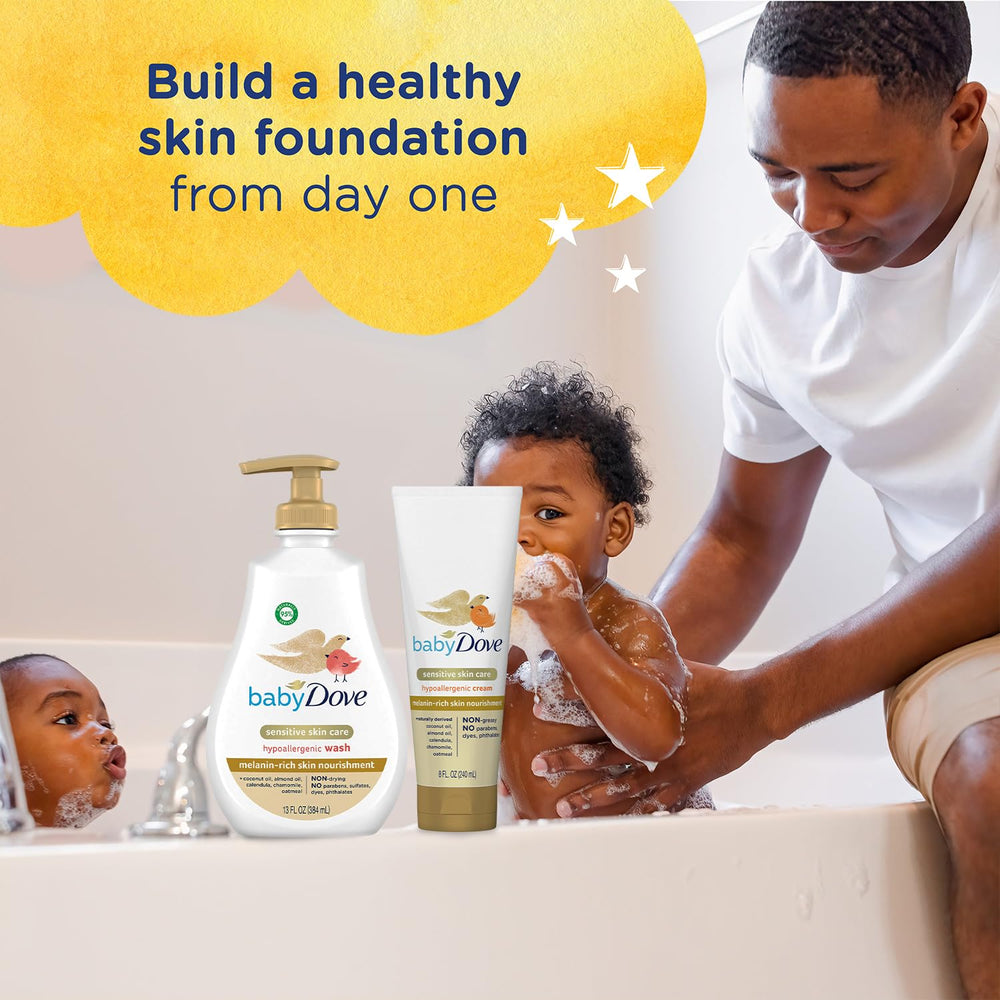 Dove Baby Body Wash with colloidal oatmeal close-up emphasizing soothing bath.