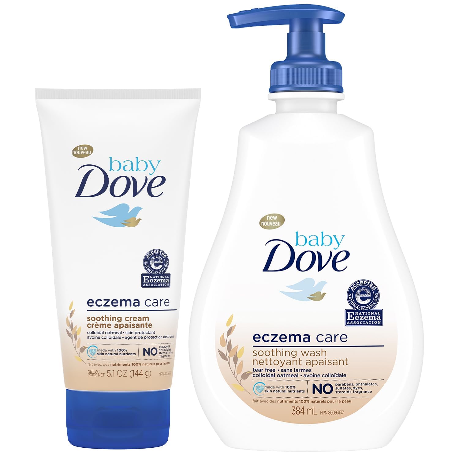 Dove Baby Colloidal Oatmeal Wash bottle provides gentle, soothing cleansing for sensitive skin.