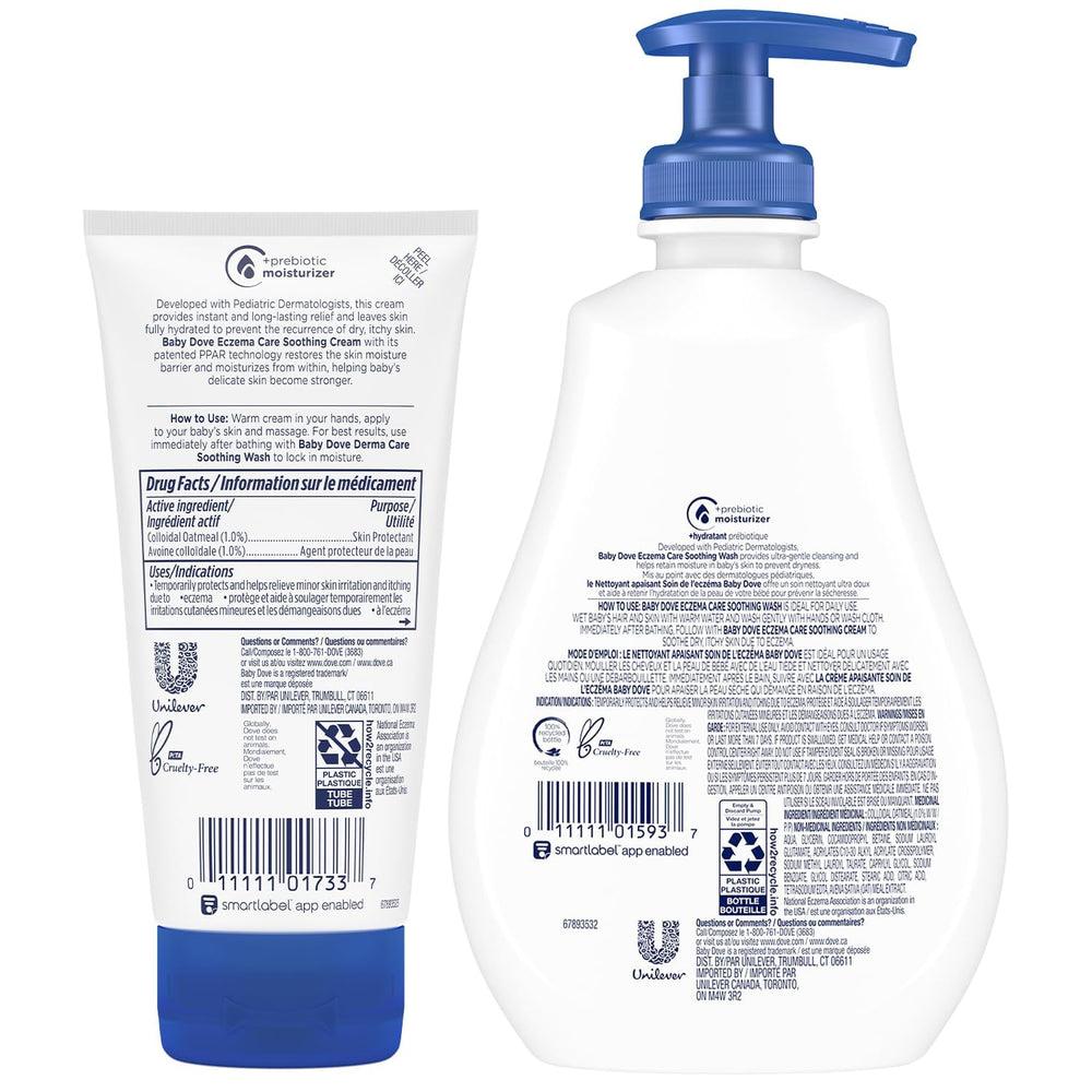 Dove Baby Derma Care Soothing Wash foam nourishes with prebiotic moisture for delicate skin.