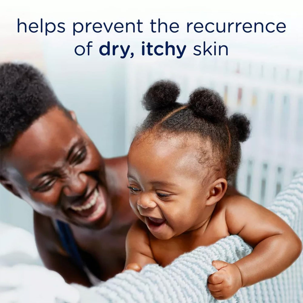 Dove Baby Eczema Care Cream application demonstrates easy daily use for sensitive skin.