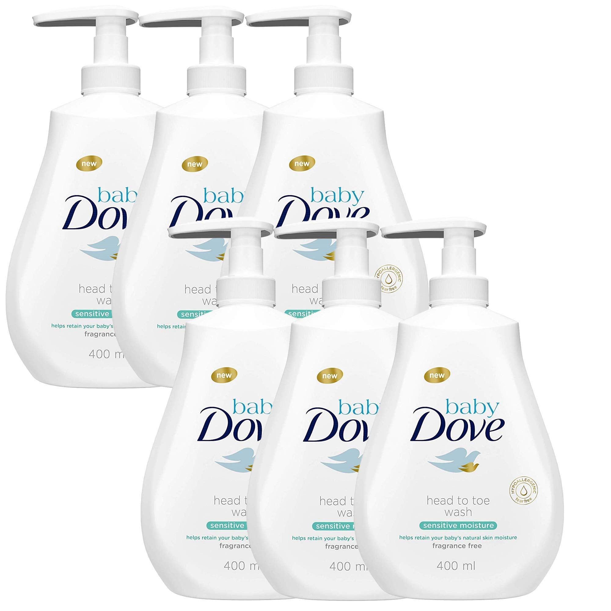 Dove Baby Head to Toe Wash bottle highlights gentle cleansing for delicate skin