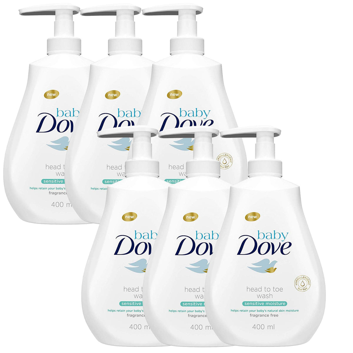 Dove Baby Head to Toe Wash bottle highlights gentle cleansing for delicate skin