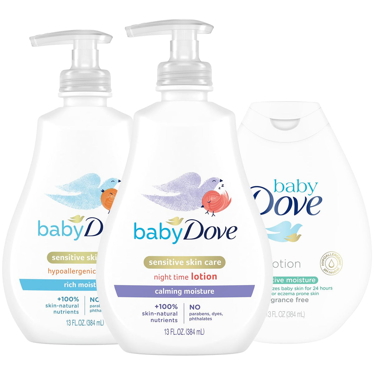 Dove Baby Lotion packaging display highlighting a gentle hypoallergenic care set for newborns