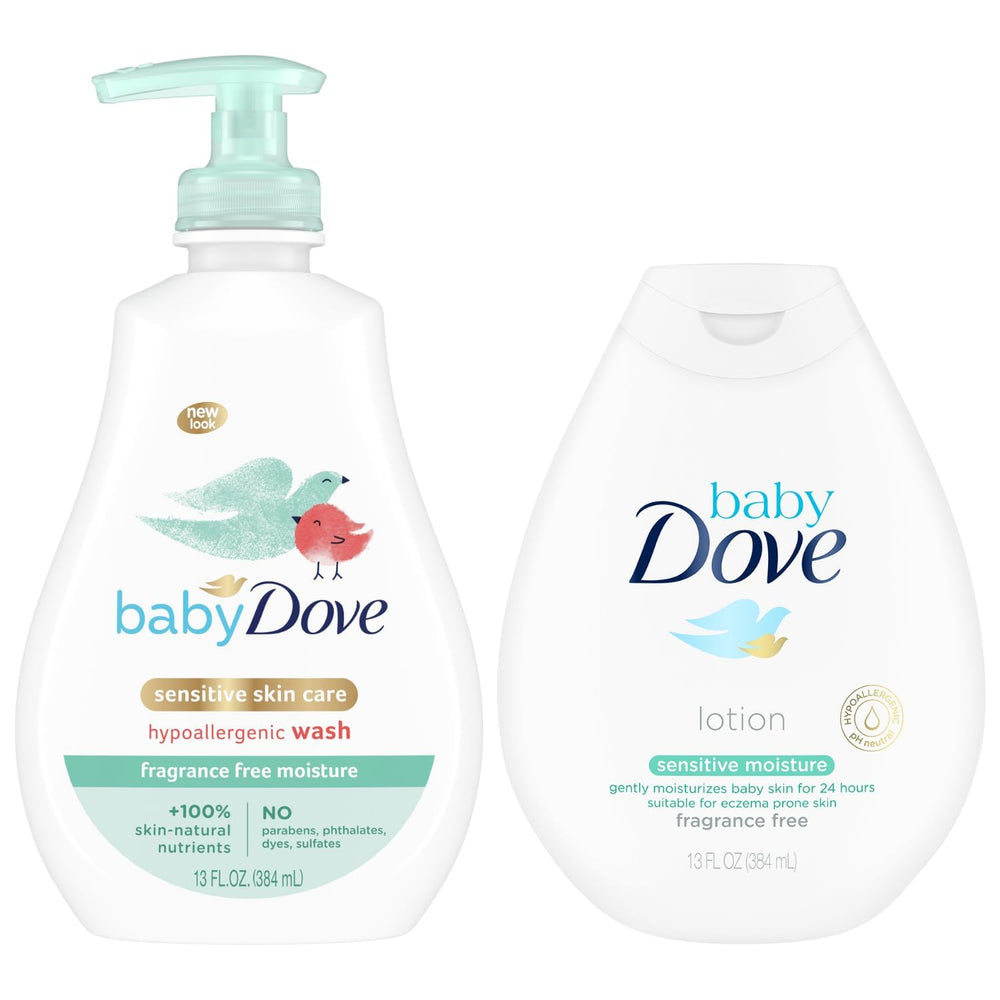 Dove Baby Sensitive Wash bottle—gentle bath time for delicate skin with fragrance-free formula.