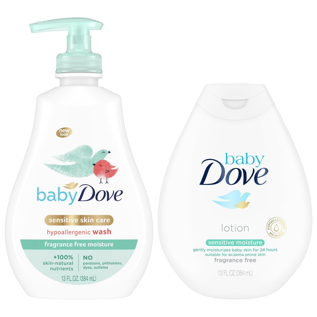 Dove Baby Sensitive Wash bottle—gentle bath time for delicate skin with fragrance-free formula.