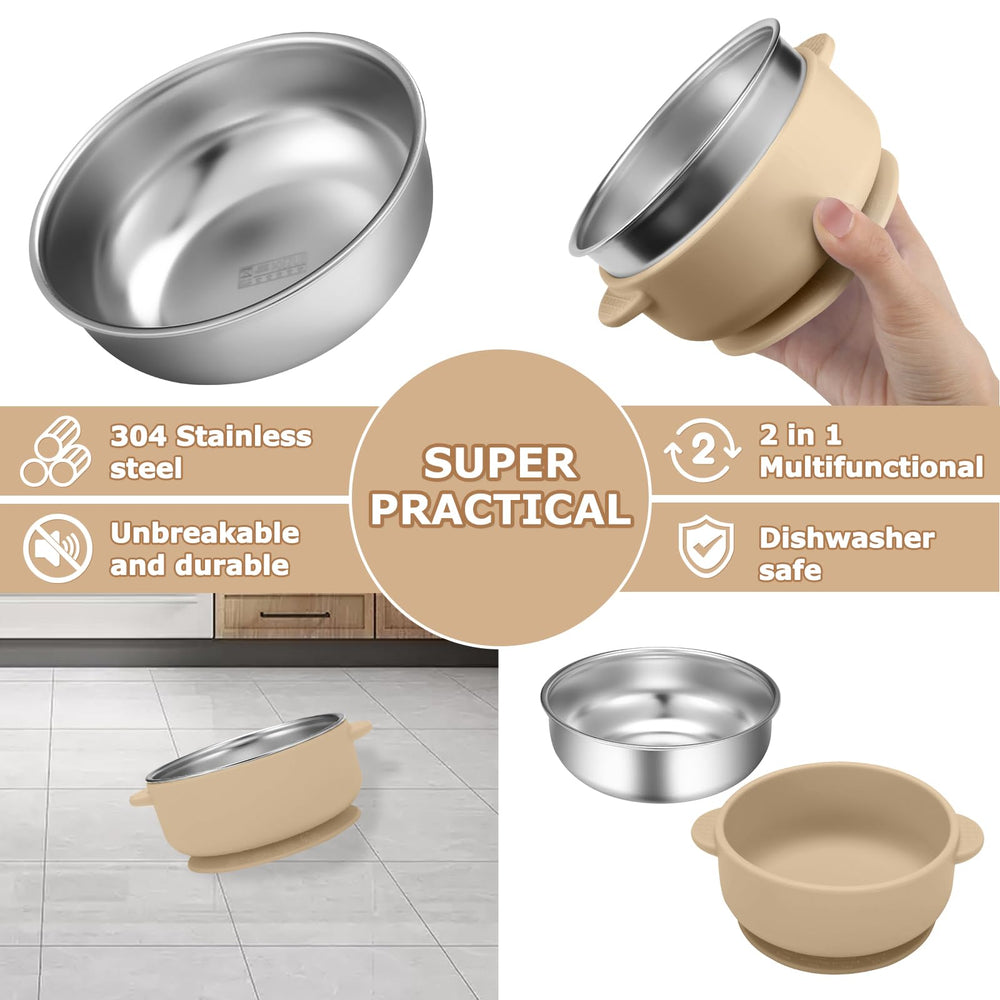 Dovesail silicone suction shell around bowl provides mess-free feeding