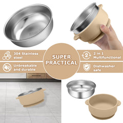 Dovesail silicone suction shell around bowl provides mess-free feeding