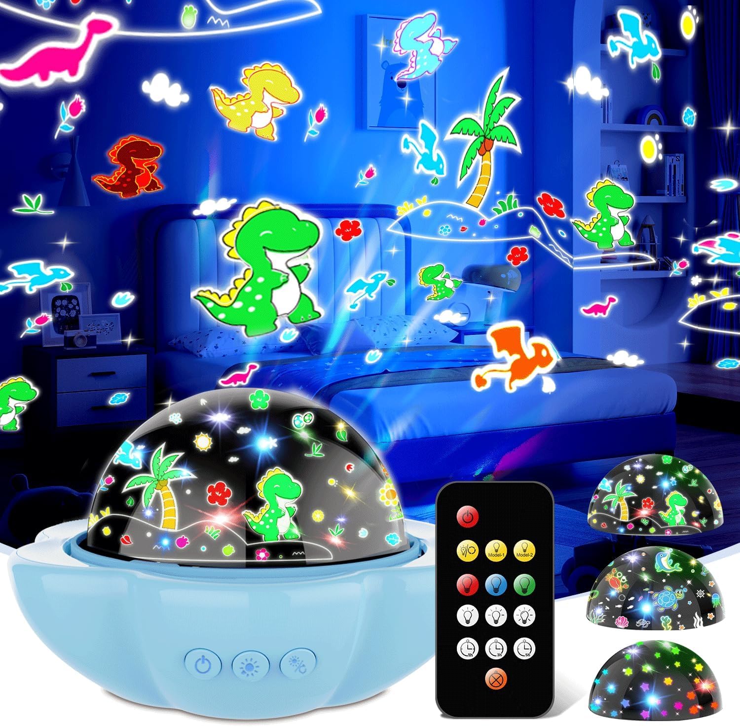 DQMOON dinosaur night light projection provides gentle bedtime stars for kids.