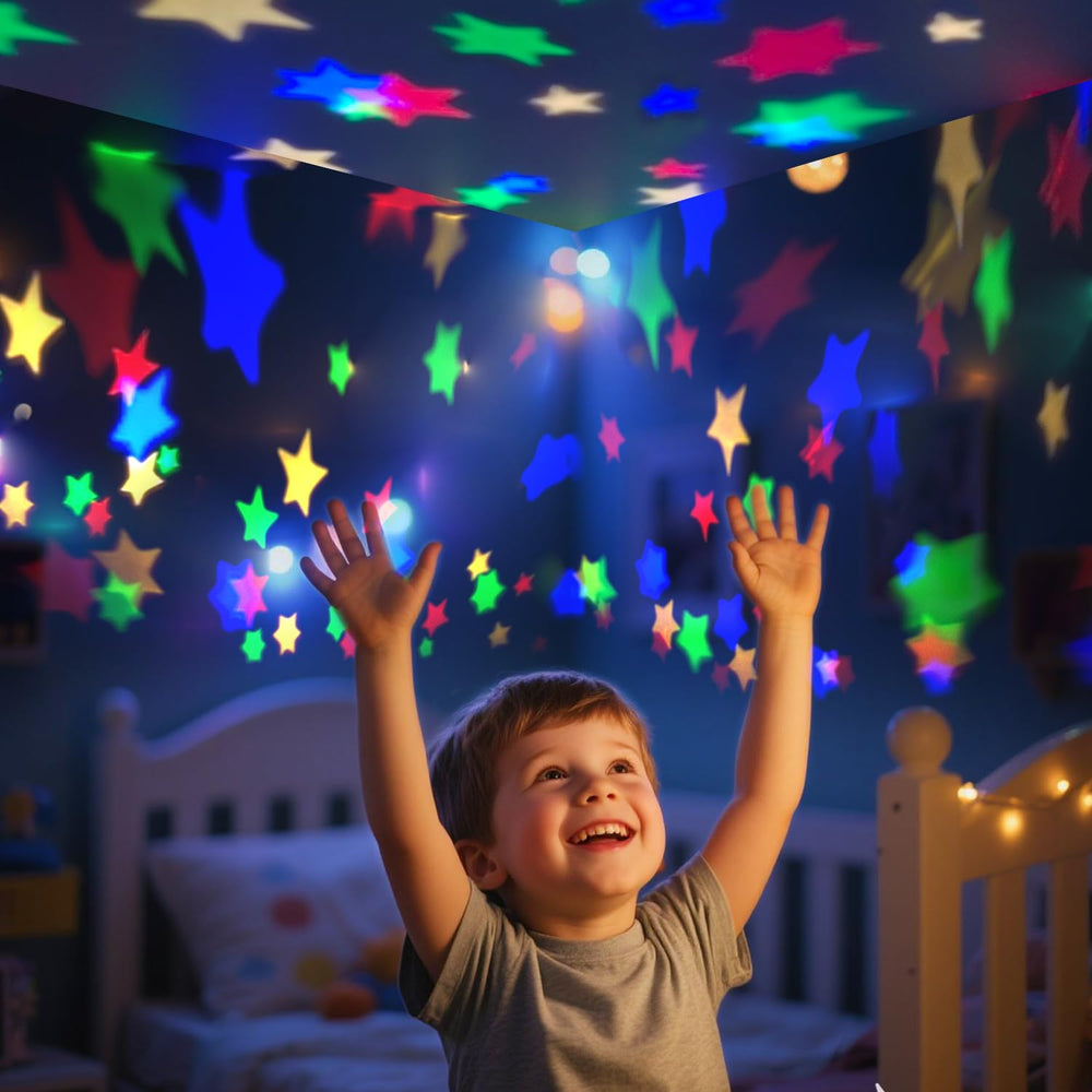 DQMOON 360-degree star projector fills the ceiling with a quiet starry sky.