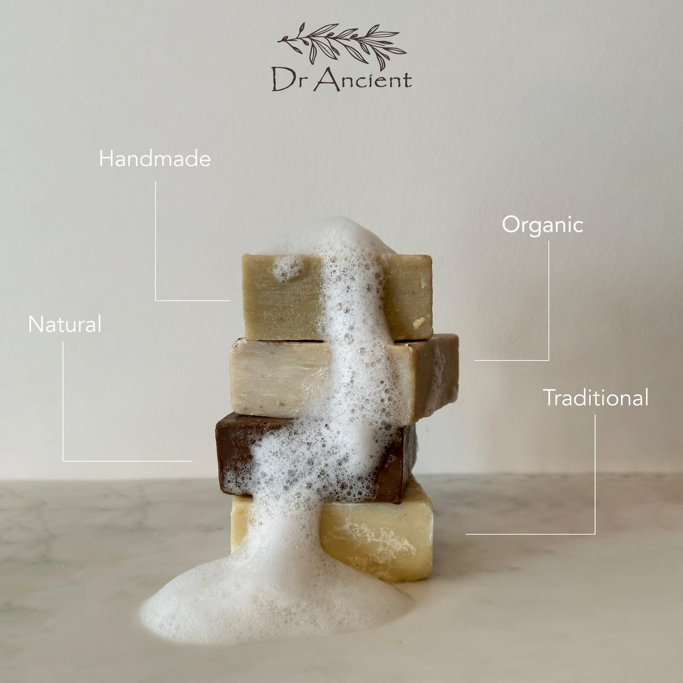 Dr.Ancient Aleppo soap bar closeup highlighting antiseptic heritage for skin balance
