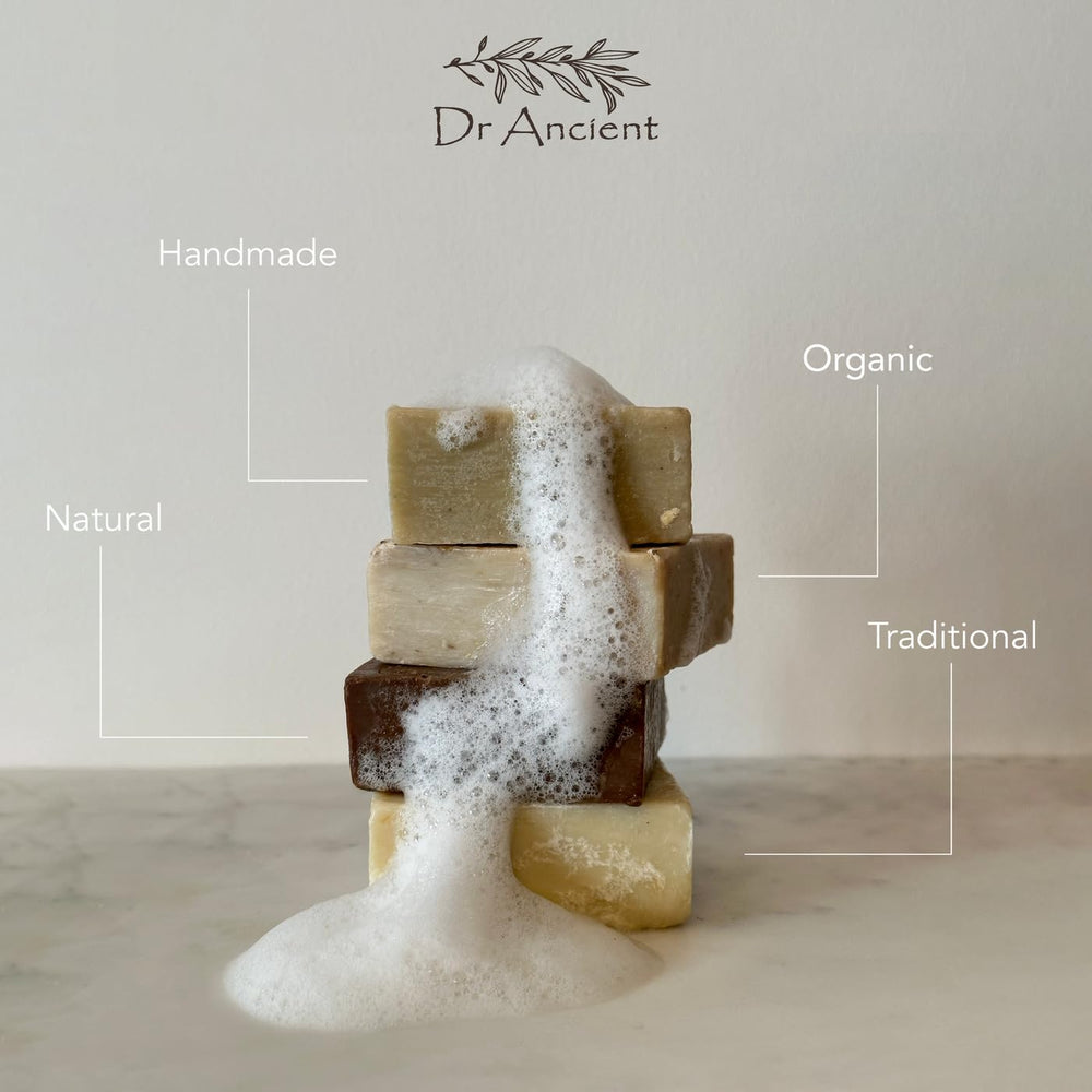 Dr.Ancient Aleppo soap bar closeup highlighting antiseptic heritage for skin balance