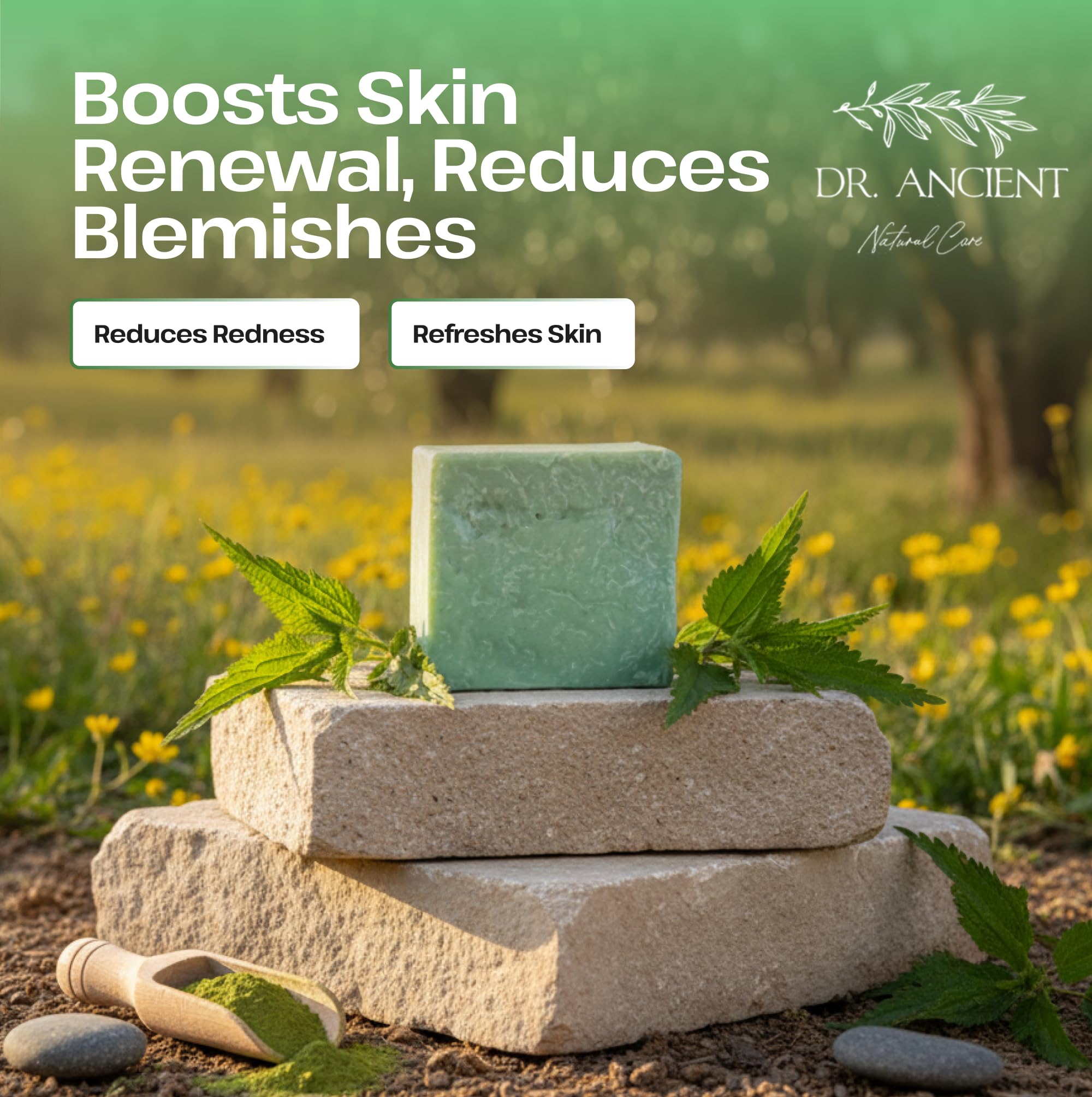 Dr.Ancient soap bar used on scalp for gentle cleansing