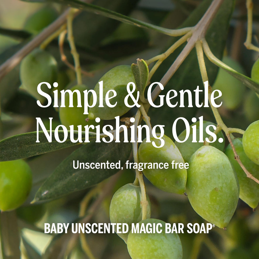 Fragrance-free Dr. Bronner's Baby Unscented Bar for sensitive skin care