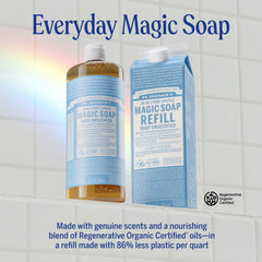 Dr. Bronner's baby unscented soap bottle designed for gentle baby routines