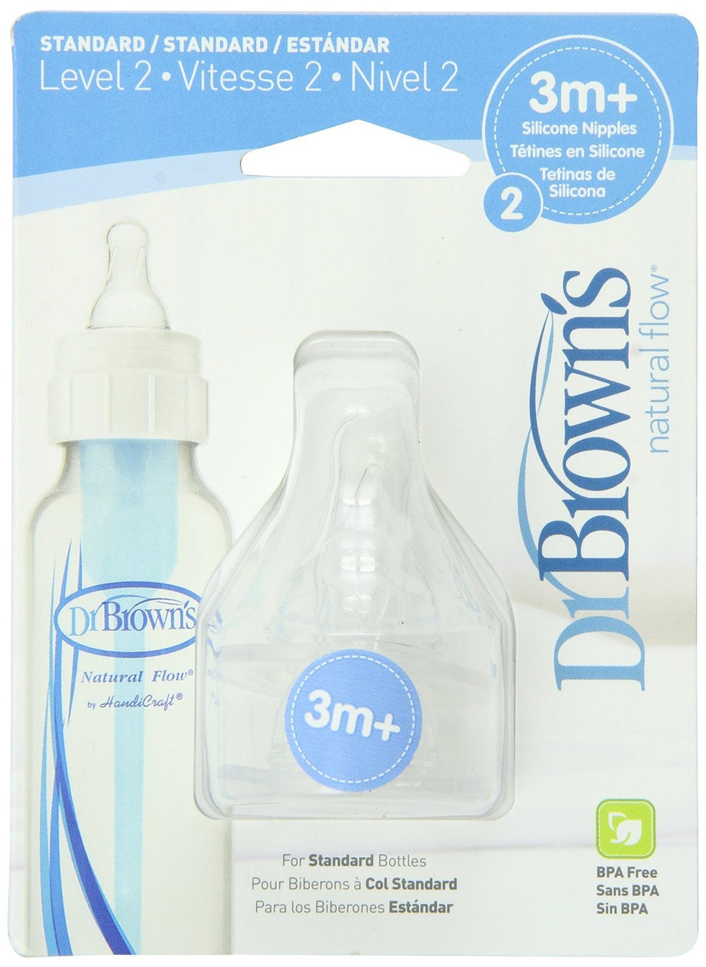 Dr. Brown's 8-pack Natural Flow Nipples for standard bottles support flexible feeding for growing babies.
