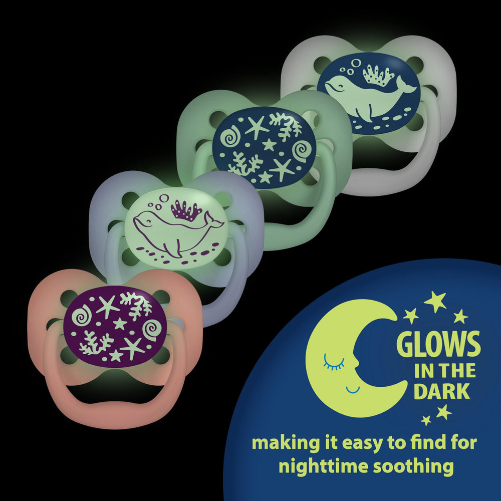 Dr. Brown's Advantage glow-in-the-dark design helps parents locate the pacifier at night.