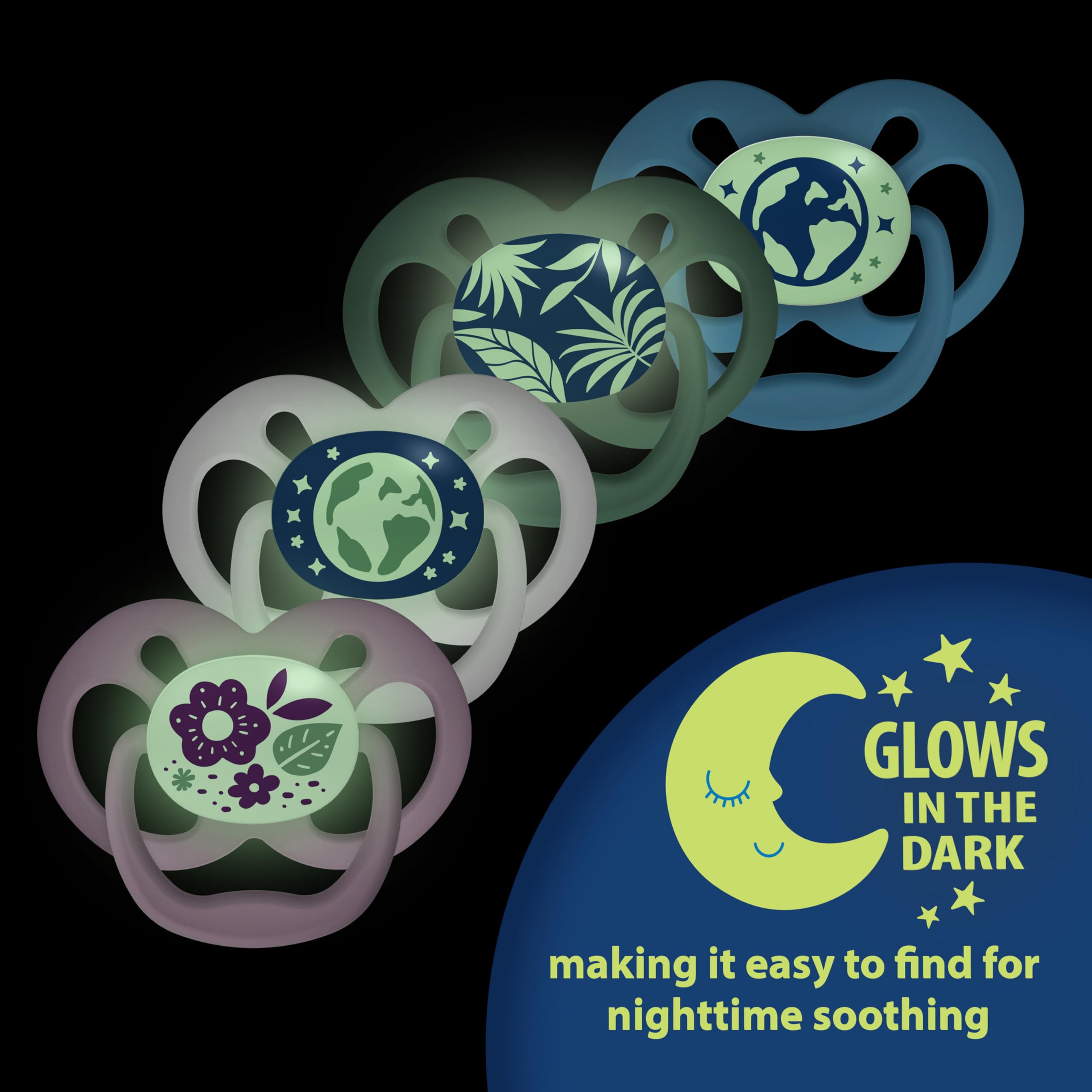 Dr. Brown's Advantage Glow pacifier glow-in-the-dark front designed for easy nighttime finding.