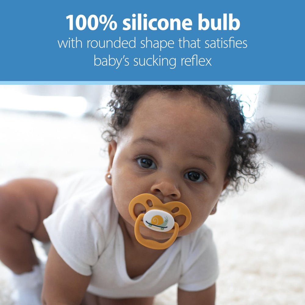 Dr Brown's Advantage pacifier with thin stem minimizes intrusion.