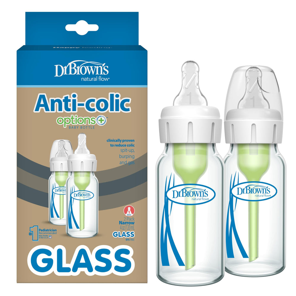 Dr. Brown's Anti-Colic vent system bottle close-up reduces spit-up during feeds