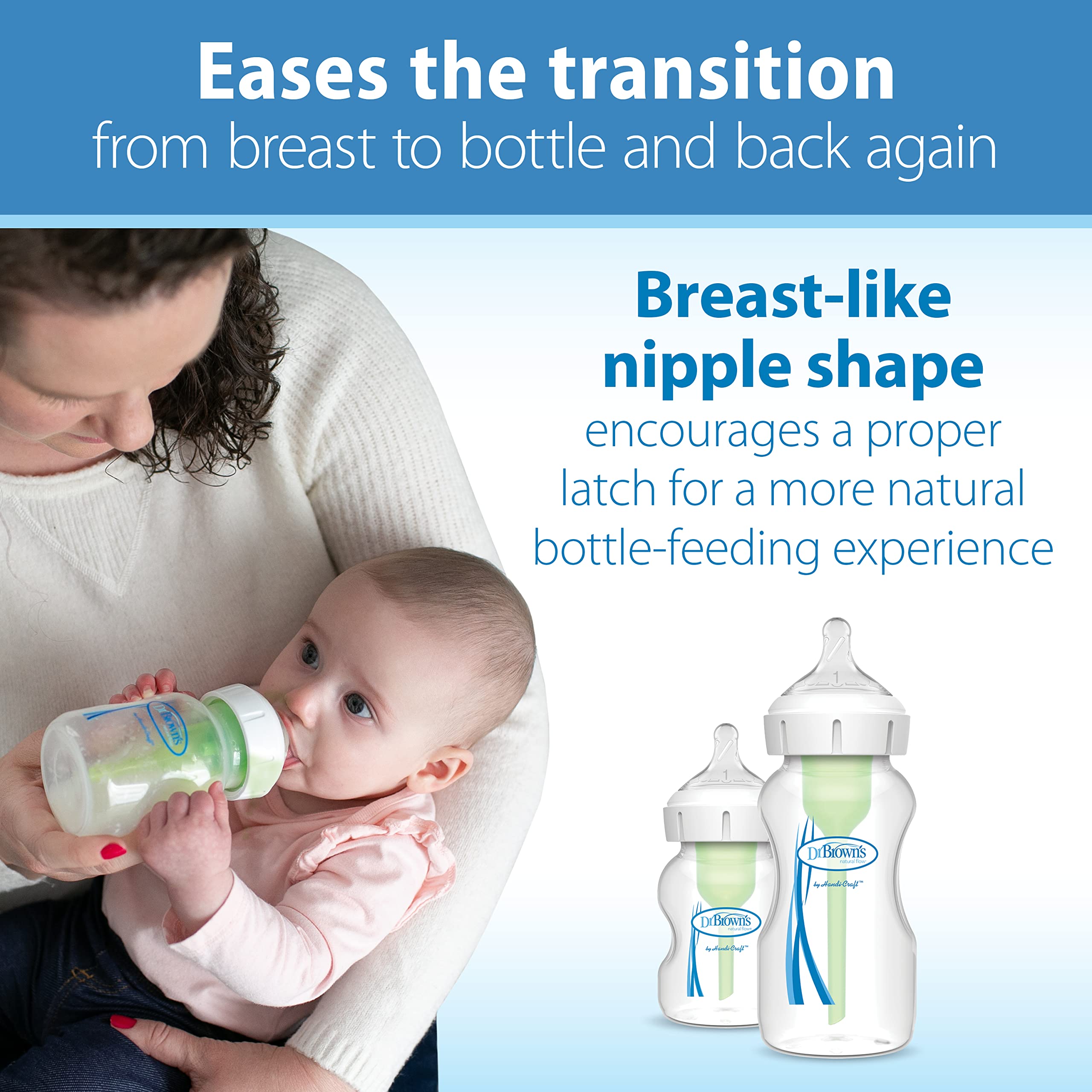 Dr. Brown’s anti-colic vent system diagram shows reduced spit-up and easier digestion.