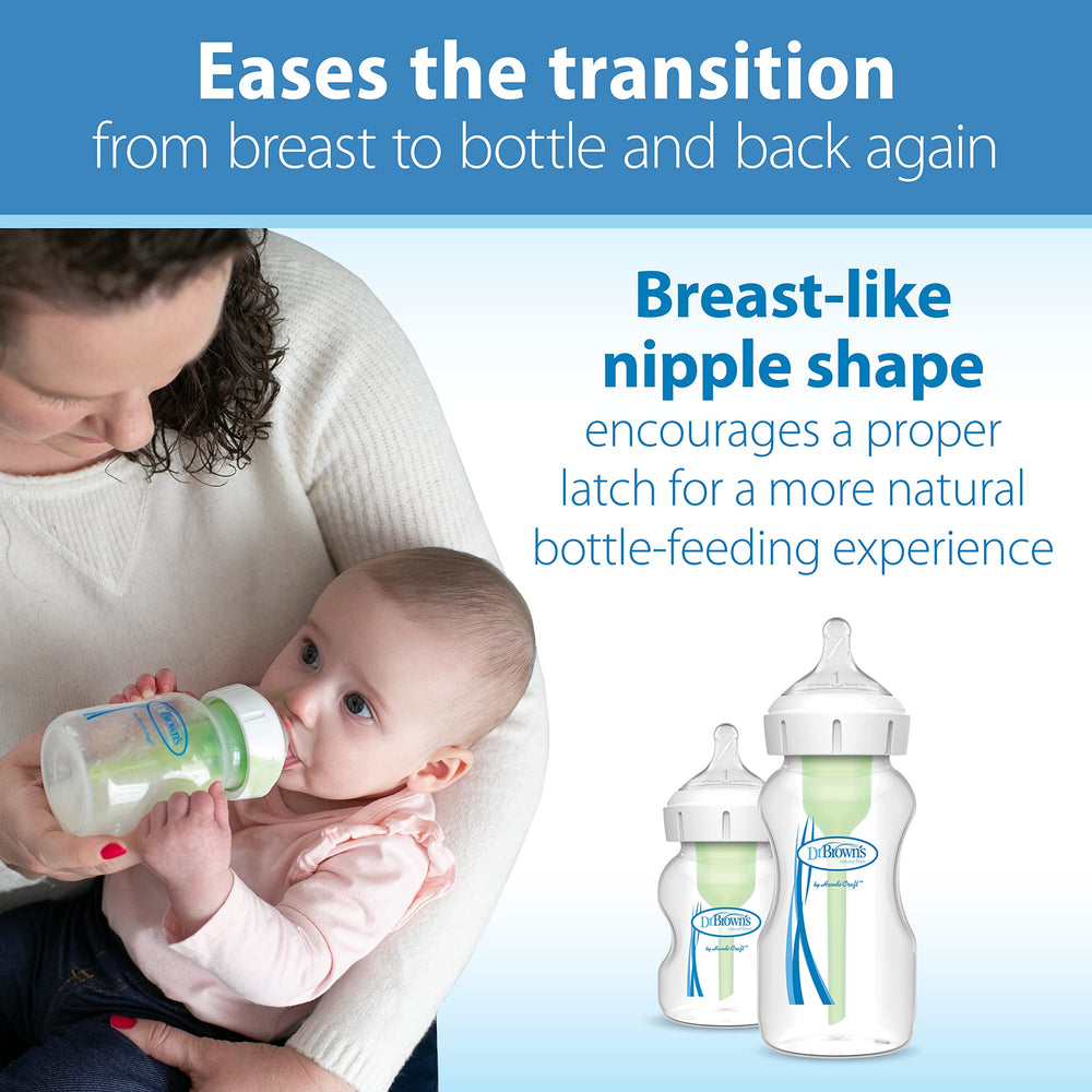 Dr. Brown’s anti-colic vent system diagram shows reduced spit-up and easier digestion.